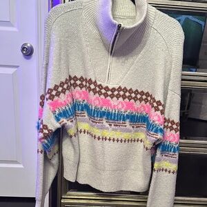 Pilcro Cream Multicolor Patterned Turtleneck Sweater
